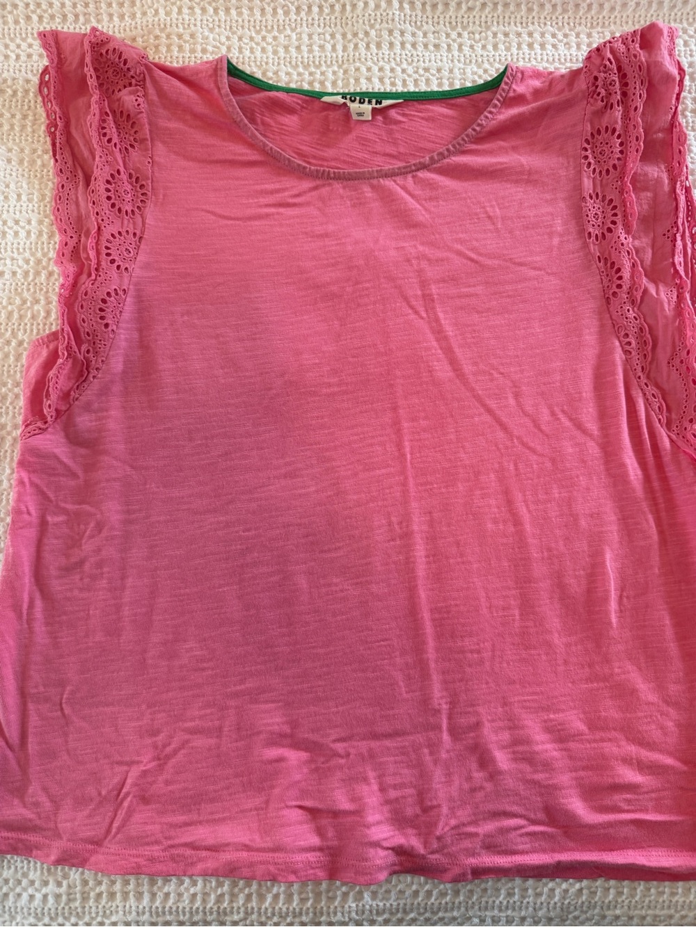 Boden Pink Eyelet Flutter Sleeve Slub Knit Top Size Large